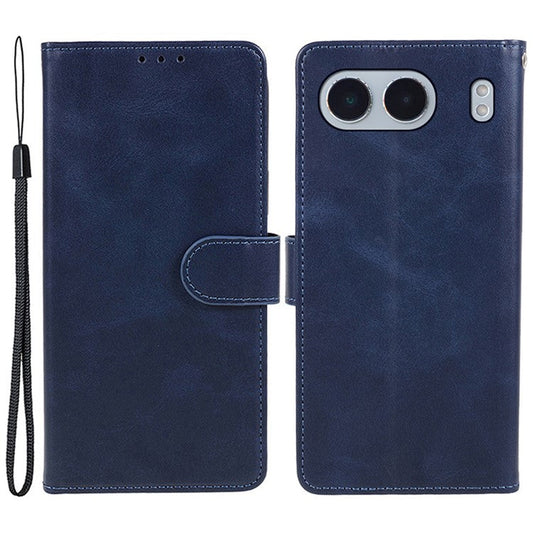 For OnePlus Nord 4 Case Card Holder Wallet PU Leather Phone Cover Calf Texture Wrist Strap - Blue