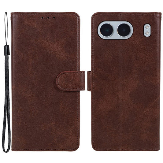For OnePlus Nord 4 Case Card Holder Wallet PU Leather Phone Cover Calf Texture Wrist Strap - Brown