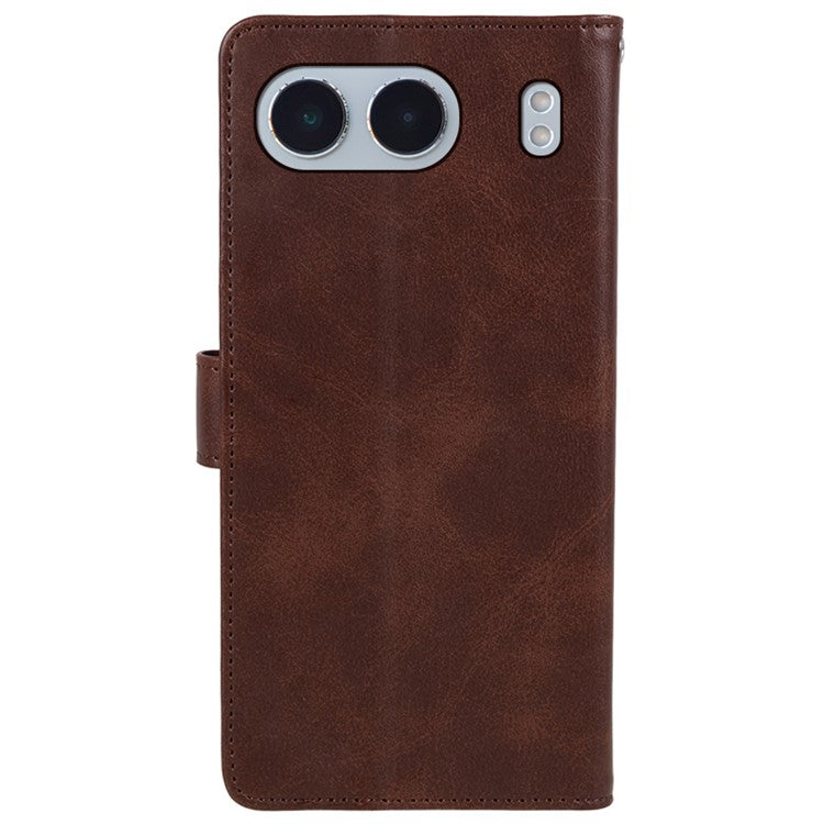 For OnePlus Nord 4 Case Card Holder Wallet PU Leather Phone Cover Calf Texture Wrist Strap - Brown