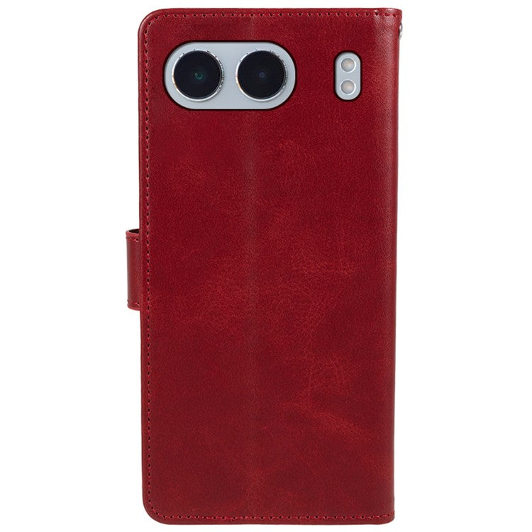 For OnePlus Nord 4 Case Card Holder Wallet PU Leather Phone Cover Calf Texture Wrist Strap - Red