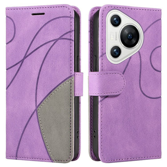 KT Leather Series-1 For Huawei Pura 70 Wallet Case Two-Color Splicing Stand Leather Phone Cover - Light Purple