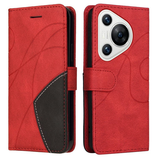 KT Leather Series-1 For Huawei Pura 70 Wallet Case Two-Color Splicing Stand Leather Phone Cover - Red