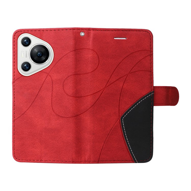 KT Leather Series-1 For Huawei Pura 70 Wallet Case Two-Color Splicing Stand Leather Phone Cover - Red