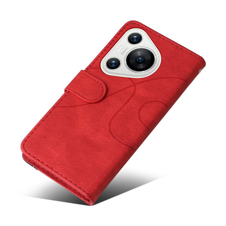 KT Leather Series-1 For Huawei Pura 70 Wallet Case Two-Color Splicing Stand Leather Phone Cover - Red