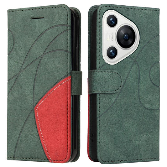 KT Leather Series-1 For Huawei Pura 70 Wallet Case Two-Color Splicing Stand Leather Phone Cover - Green