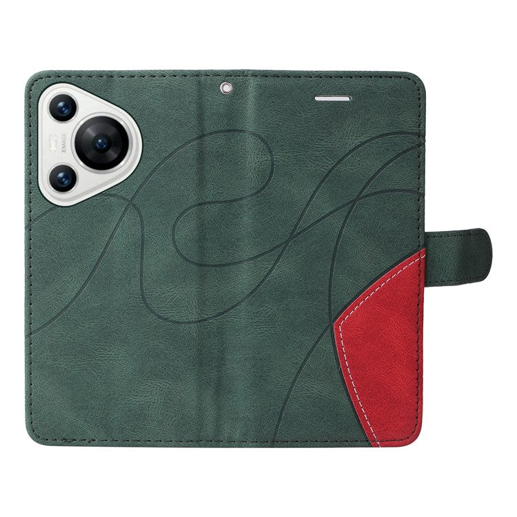 KT Leather Series-1 For Huawei Pura 70 Wallet Case Two-Color Splicing Stand Leather Phone Cover - Green