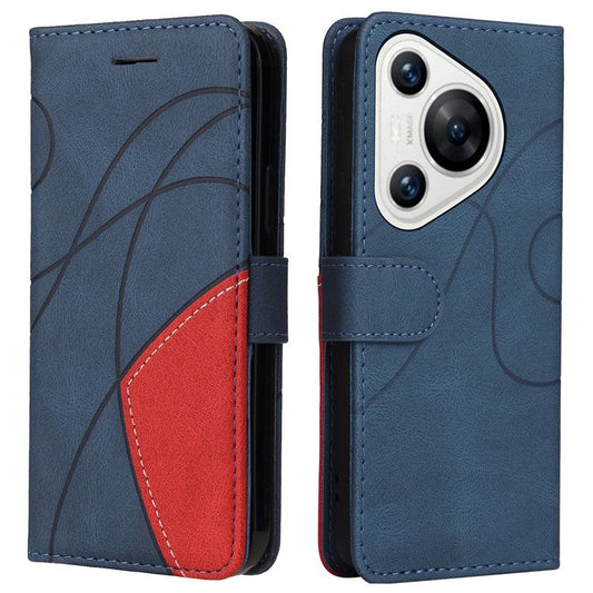 KT Leather Series-1 For Huawei Pura 70 Wallet Case Two-Color Splicing Stand Leather Phone Cover - Blue