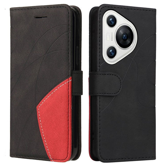 KT Leather Series-1 For Huawei Pura 70 Wallet Case Two-Color Splicing Stand Leather Phone Cover - Black