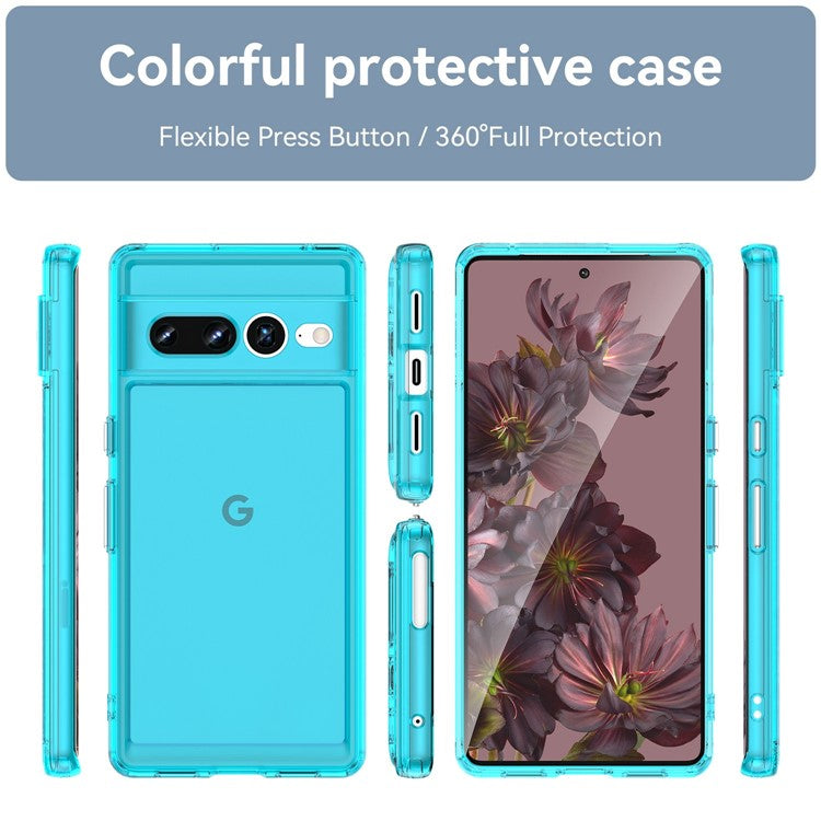 Candy Series Phone Case for Google Pixel 7 Pro, Airbag Corner Scratch-resistant Soft TPU Back Cover - Transparent Blue