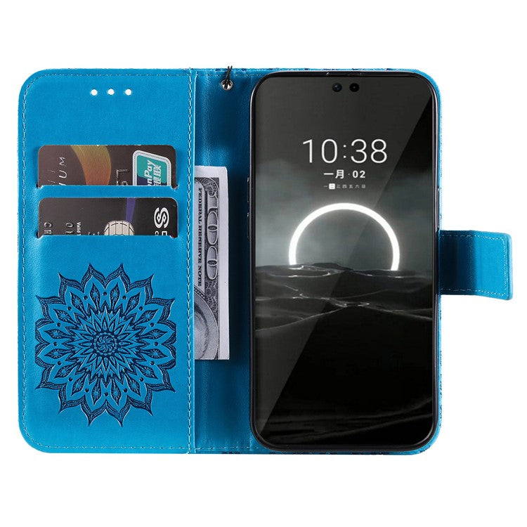 KT Imprinting Flower Series-1 For Huawei Pura 70 Case Leather Sunflower Phone Cover Stand Card Slot - Blue