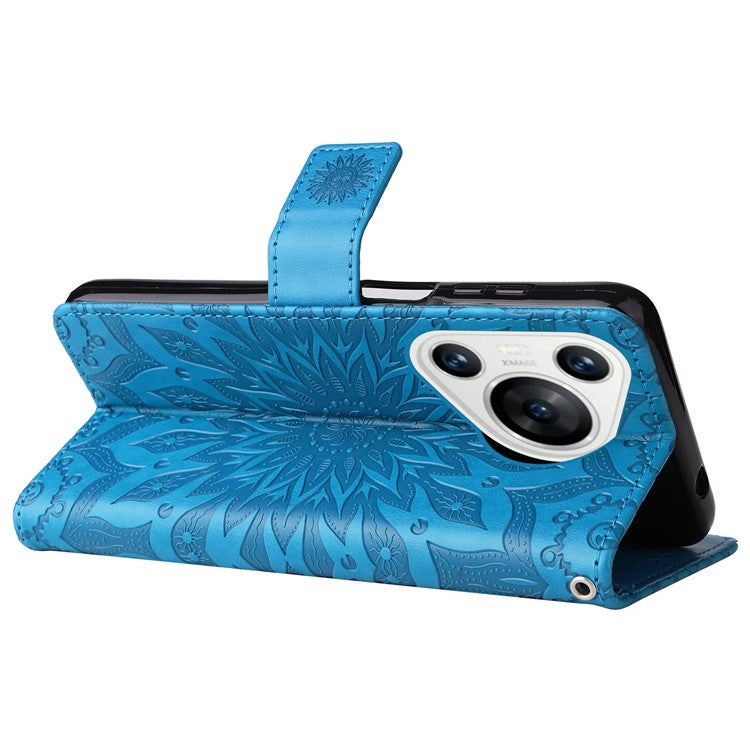KT Imprinting Flower Series-1 For Huawei Pura 70 Case Leather Sunflower Phone Cover Stand Card Slot - Blue