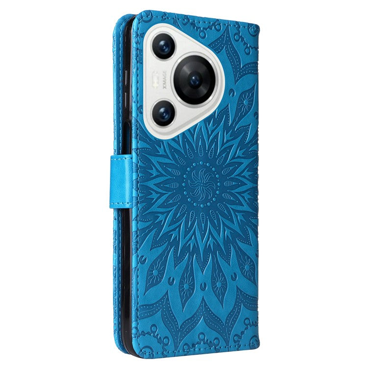 KT Imprinting Flower Series-1 For Huawei Pura 70 Case Leather Sunflower Phone Cover Stand Card Slot - Blue