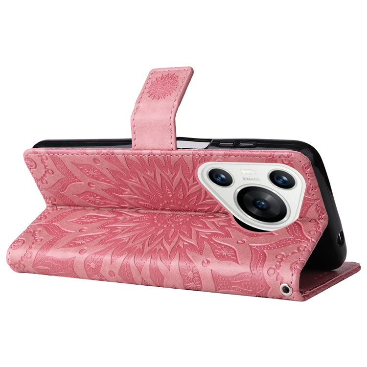 KT Imprinting Flower Series-1 For Huawei Pura 70 Case Leather Sunflower Phone Cover Stand Card Slot - Pink