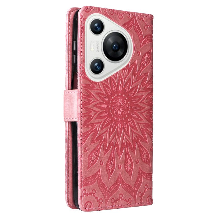 KT Imprinting Flower Series-1 For Huawei Pura 70 Case Leather Sunflower Phone Cover Stand Card Slot - Pink