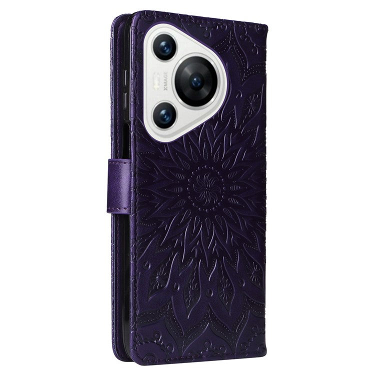 KT Imprinting Flower Series-1 For Huawei Pura 70 Case Leather Sunflower Phone Cover Stand Card Slot - Purple