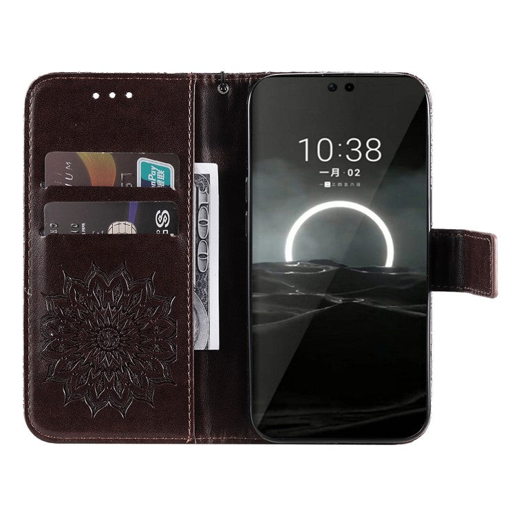 KT Imprinting Flower Series-1 For Huawei Pura 70 Case Leather Sunflower Phone Cover Stand Card Slot - Brown