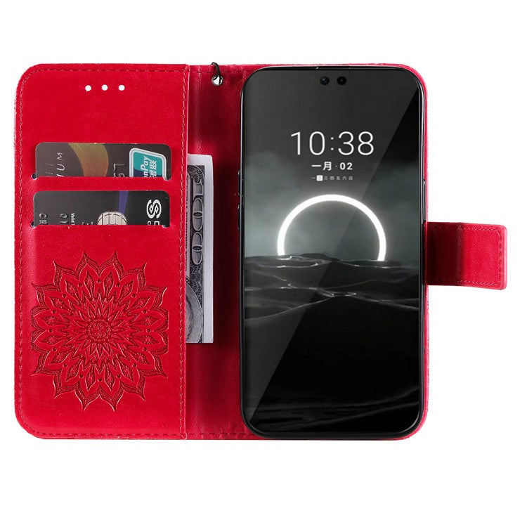 KT Imprinting Flower Series-1 For Huawei Pura 70 Case Leather Sunflower Phone Cover Stand Card Slot - Red