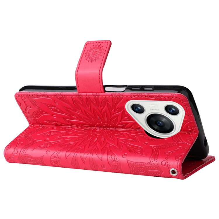 KT Imprinting Flower Series-1 For Huawei Pura 70 Case Leather Sunflower Phone Cover Stand Card Slot - Red