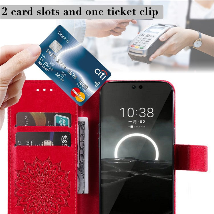 KT Imprinting Flower Series-1 For Huawei Pura 70 Case Leather Sunflower Phone Cover Stand Card Slot - Red