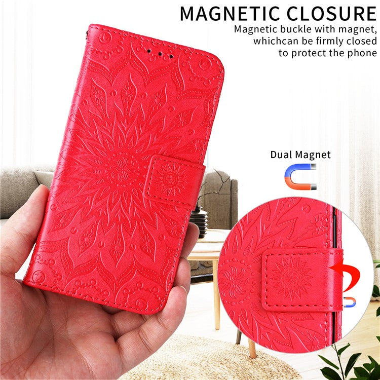 KT Imprinting Flower Series-1 For Huawei Pura 70 Case Leather Sunflower Phone Cover Stand Card Slot - Red