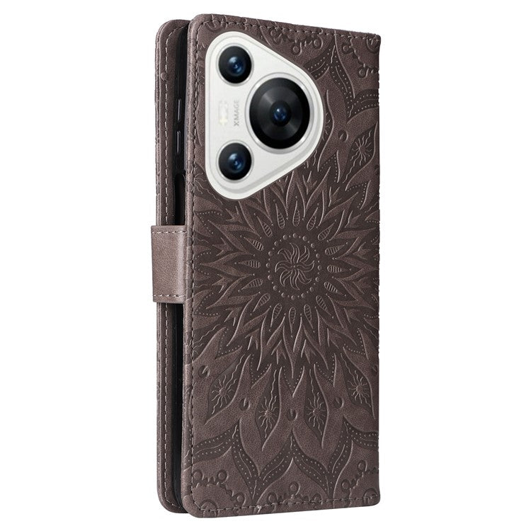 KT Imprinting Flower Series-1 For Huawei Pura 70 Case Leather Sunflower Phone Cover Stand Card Slot - Grey