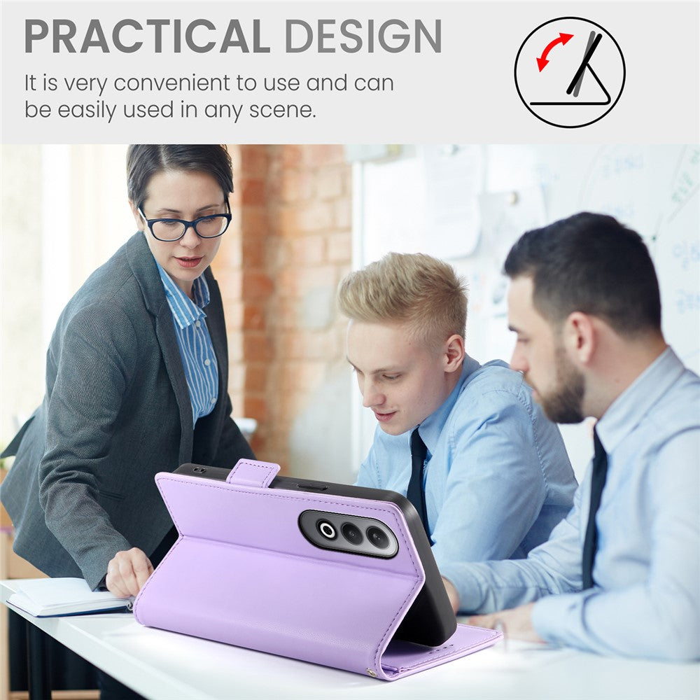 DF-010 For Oppo K12 / OnePlus Nord CE4 5G Stand Case Anti-Drop PU Leather Wallet Phone Cover - Purple