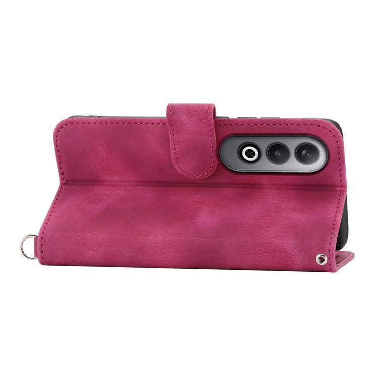 For Oppo K12 / OnePlus Nord CE4 5G Case Flower Imprint Leather Wallet Phone Cover - Wine Red