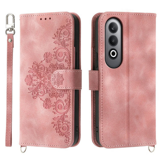 For Oppo K12 / OnePlus Nord CE4 5G Case Flower Imprint Leather Wallet Phone Cover - Pink