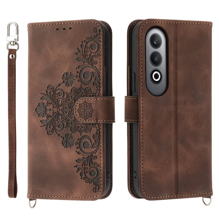 For Oppo K12 / OnePlus Nord CE4 5G Case Flower Imprint Leather Wallet Phone Cover - Brown