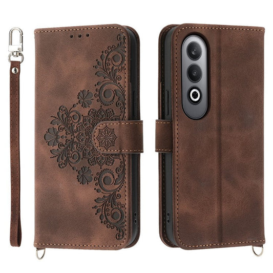 For Oppo K12 / OnePlus Nord CE4 5G Case Flower Imprint Leather Wallet Phone Cover - Brown