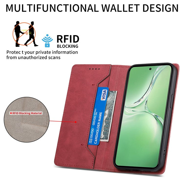 DF-05 For Oppo K12 / OnePlus Nord CE4 5G Case RFID Blocking PU Leather Wallet Phone Cover - Red