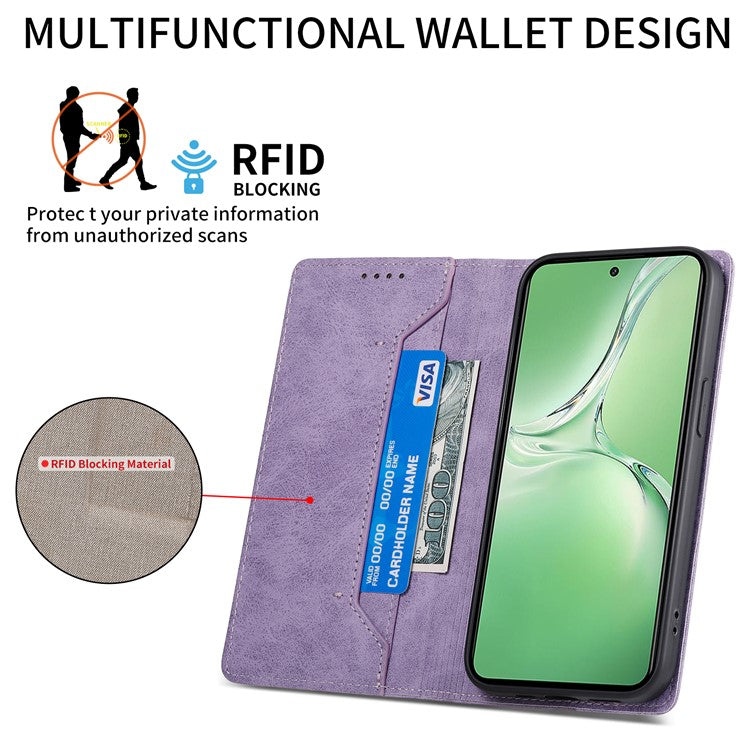 DF-05 For Oppo K12 / OnePlus Nord CE4 5G Case RFID Blocking PU Leather Wallet Phone Cover - Purple