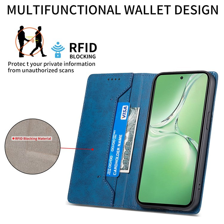 DF-05 For Oppo K12 / OnePlus Nord CE4 5G Case RFID Blocking PU Leather Wallet Phone Cover - Blue