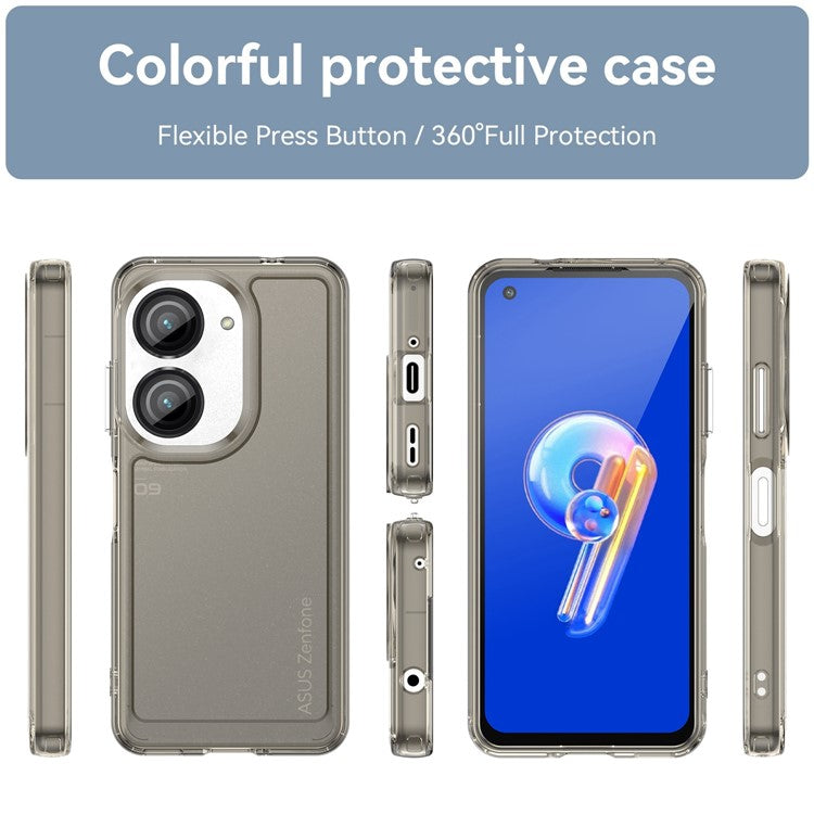 For Asus Zenfone 9 5G Candy Series Air Cushion Shock Absorption Case Soft TPU Brushed Texture Protective Cover - Transparent Grey