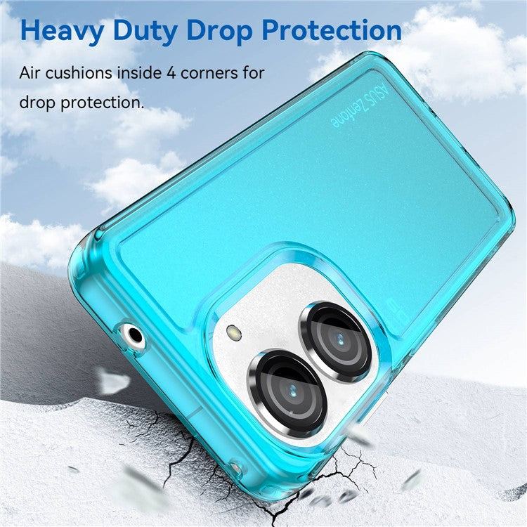 For Asus Zenfone 9 5G Candy Series Air Cushion Shock Absorption Case Soft TPU Brushed Texture Protective Cover - Transparent Blue