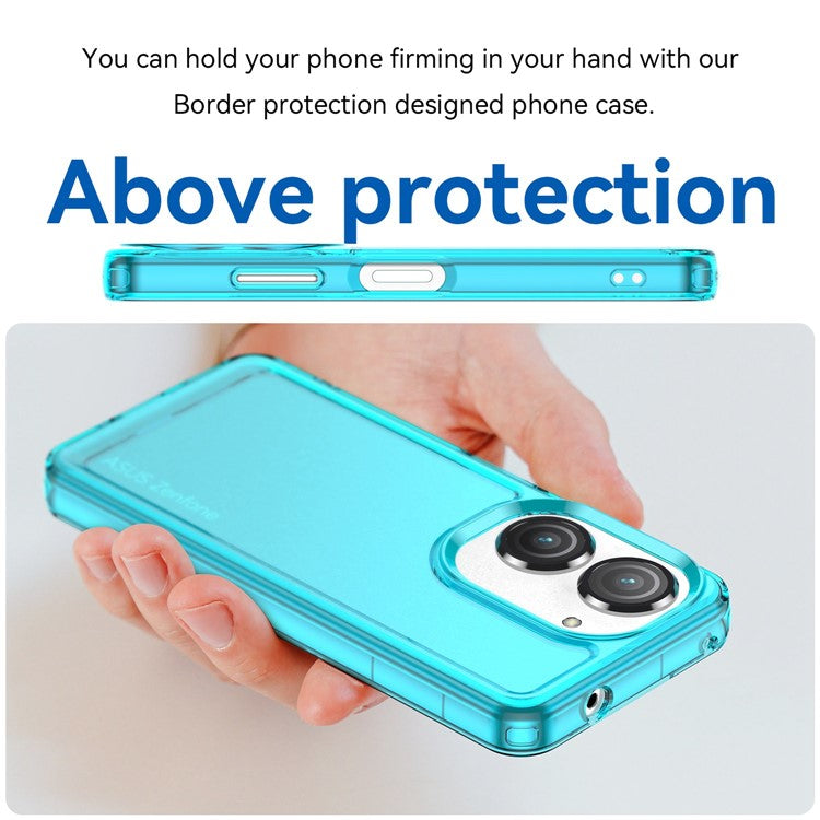 For Asus Zenfone 9 5G Candy Series Air Cushion Shock Absorption Case Soft TPU Brushed Texture Protective Cover - Transparent Blue