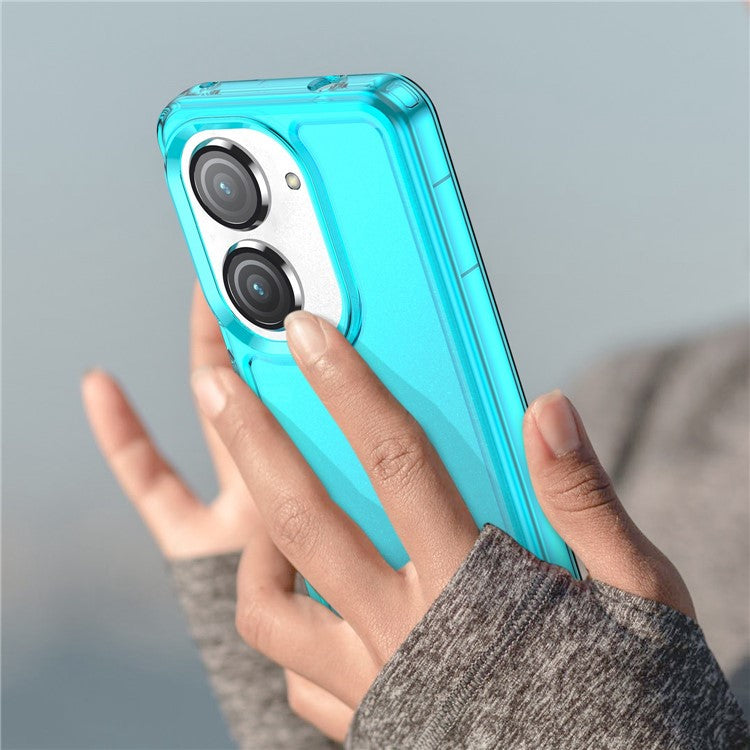 For Asus Zenfone 9 5G Candy Series Air Cushion Shock Absorption Case Soft TPU Brushed Texture Protective Cover - Transparent Blue