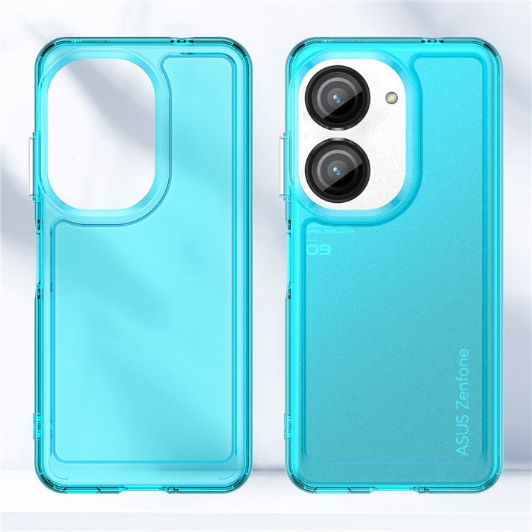 For Asus Zenfone 9 5G Candy Series Air Cushion Shock Absorption Case Soft TPU Brushed Texture Protective Cover - Transparent Blue