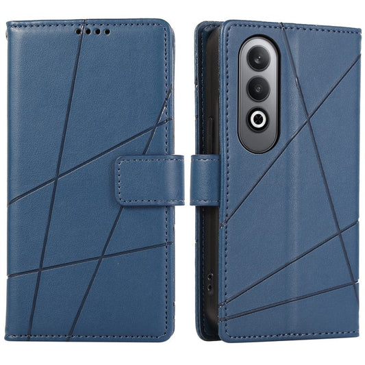 DF-06 For Oppo K12 / Nord CE4 5G Phone Case Leather Flip Wallet Cover Line Imprint - Blue