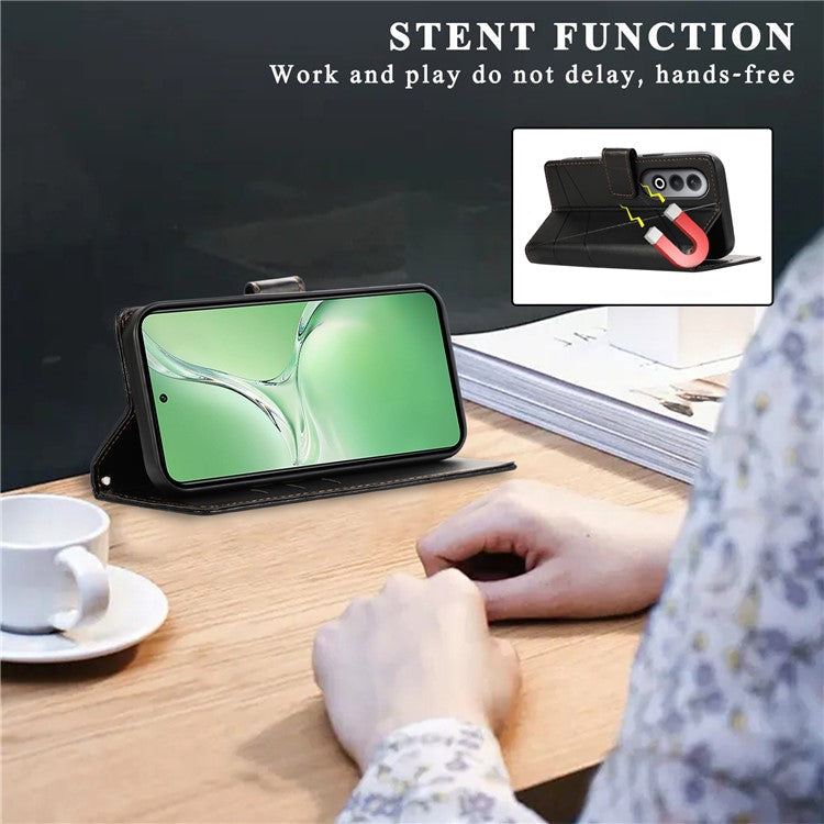 DF-06 For Oppo K12 / Nord CE4 5G Phone Case Leather Flip Wallet Cover Line Imprint - Black