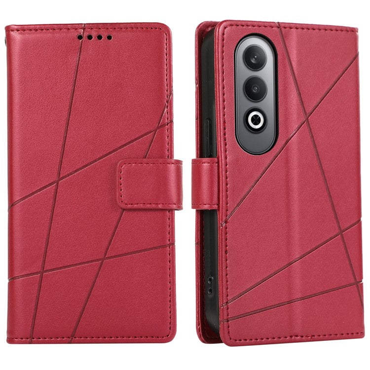 DF-06 For Oppo K12 / Nord CE4 5G Phone Case Leather Flip Wallet Cover Line Imprint - Red
