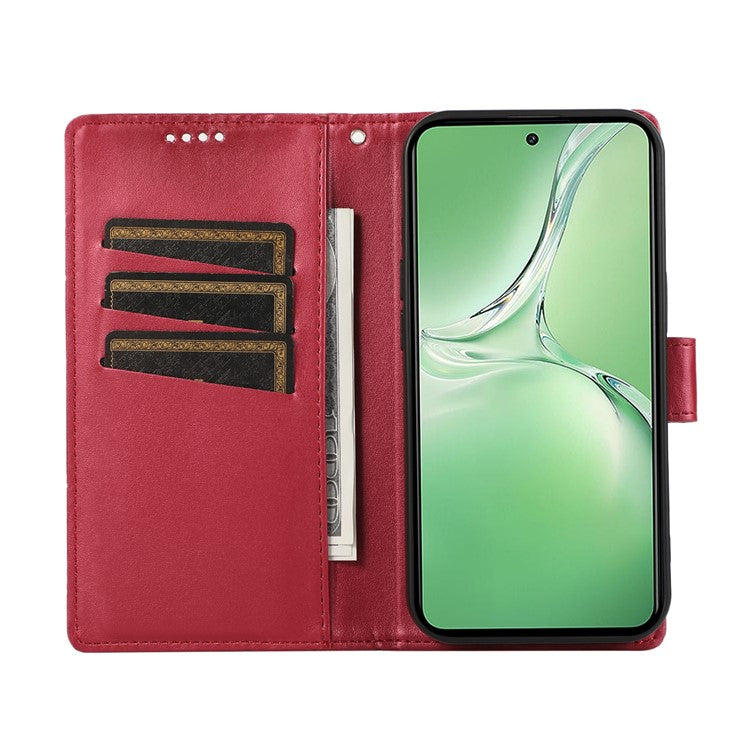 DF-06 For Oppo K12 / Nord CE4 5G Phone Case Leather Flip Wallet Cover Line Imprint - Red