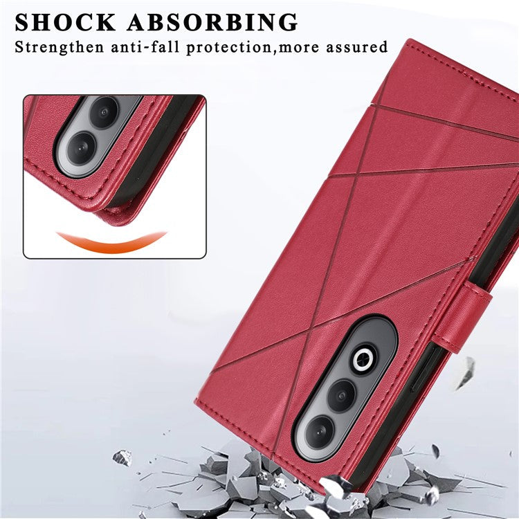 DF-06 For Oppo K12 / Nord CE4 5G Phone Case Leather Flip Wallet Cover Line Imprint - Red