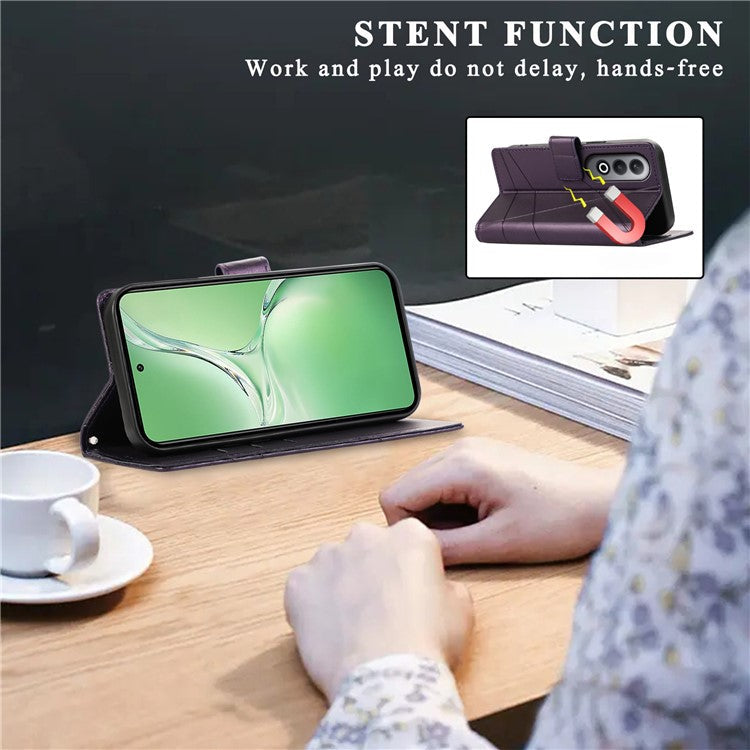 DF-06 For Oppo K12 / Nord CE4 5G Phone Case Leather Flip Wallet Cover Line Imprint - Purple