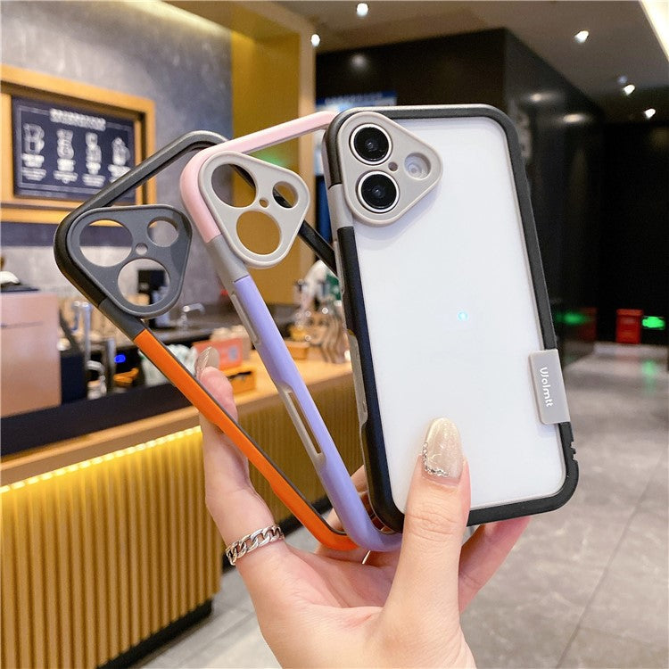 WOLMTT For iPhone 16 Case Hybrid PC+TPU Phone Cover Dual Color Splicing Edge - Rose+Grey