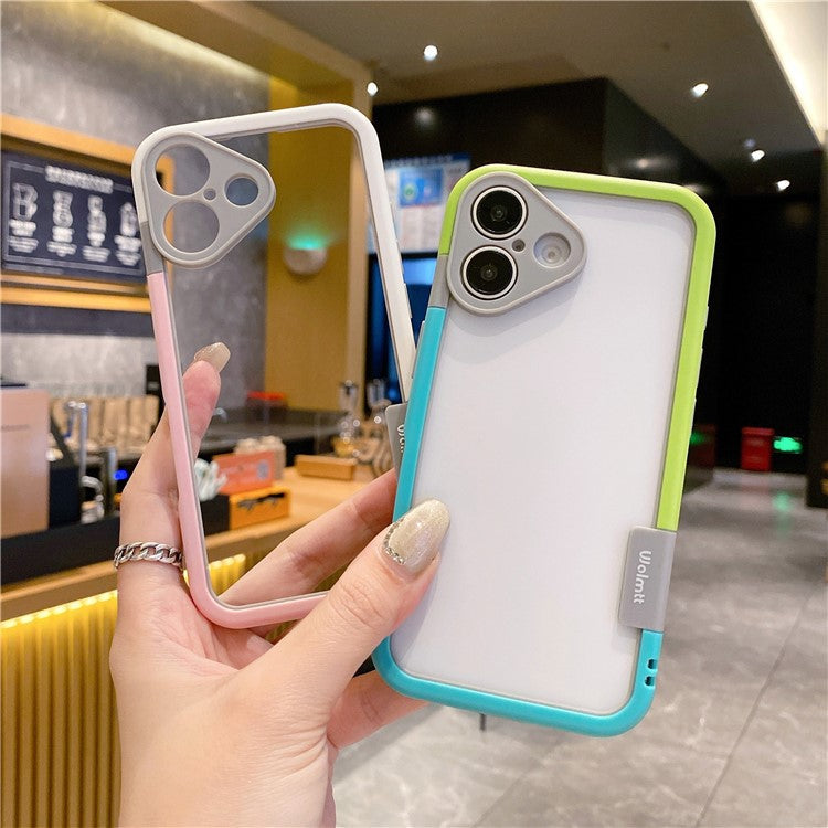 WOLMTT For iPhone 16 Case Hybrid PC+TPU Phone Cover Dual Color Splicing Edge - Rose+Grey