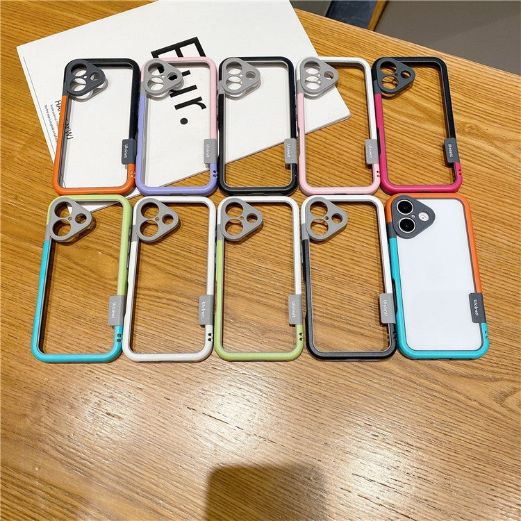 WOLMTT For iPhone 16 Case Hybrid PC+TPU Phone Cover Dual Color Splicing Edge - Rose+Grey