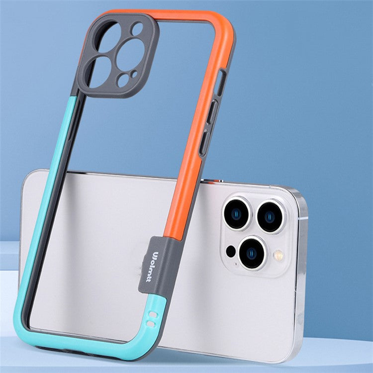 WOLMTT For iPhone 16 Pro Case Color Frame PC+TPU Clear Phone Cover - Blue+Yellow