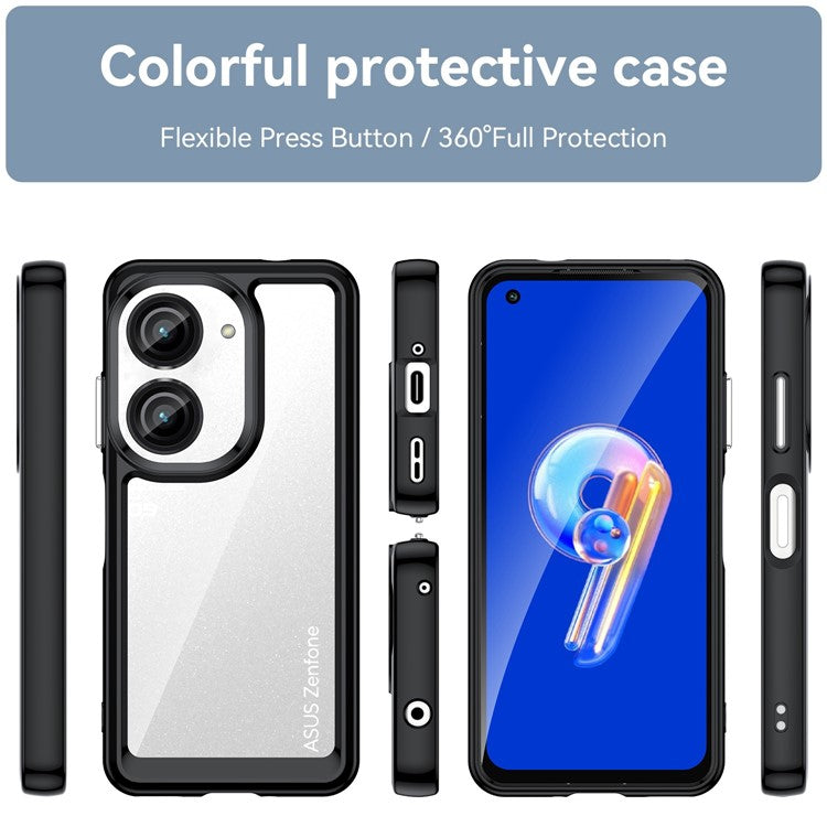 For Asus Zenfone 9 5G / 10 5G TPU + Acrylic Clear Back Phone Protective Case Anti-drop Anti-scratch Back Cover - Black