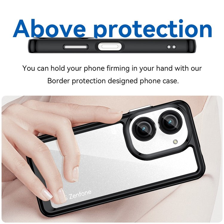 For Asus Zenfone 9 5G / 10 5G TPU + Acrylic Clear Back Phone Protective Case Anti-drop Anti-scratch Back Cover - Black